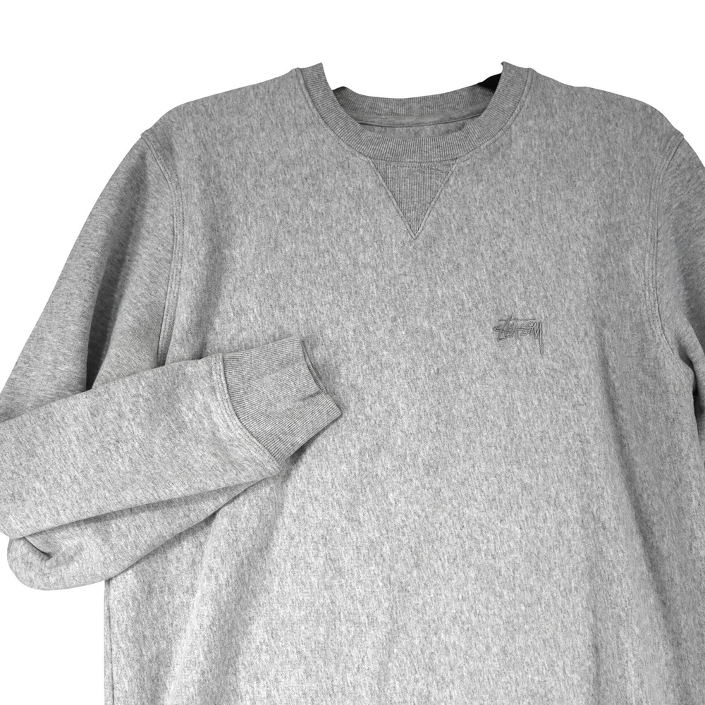 Stussy Crewneck Sweatshirt Men S Heather Grey Embroidered Logo Streetwear Casual